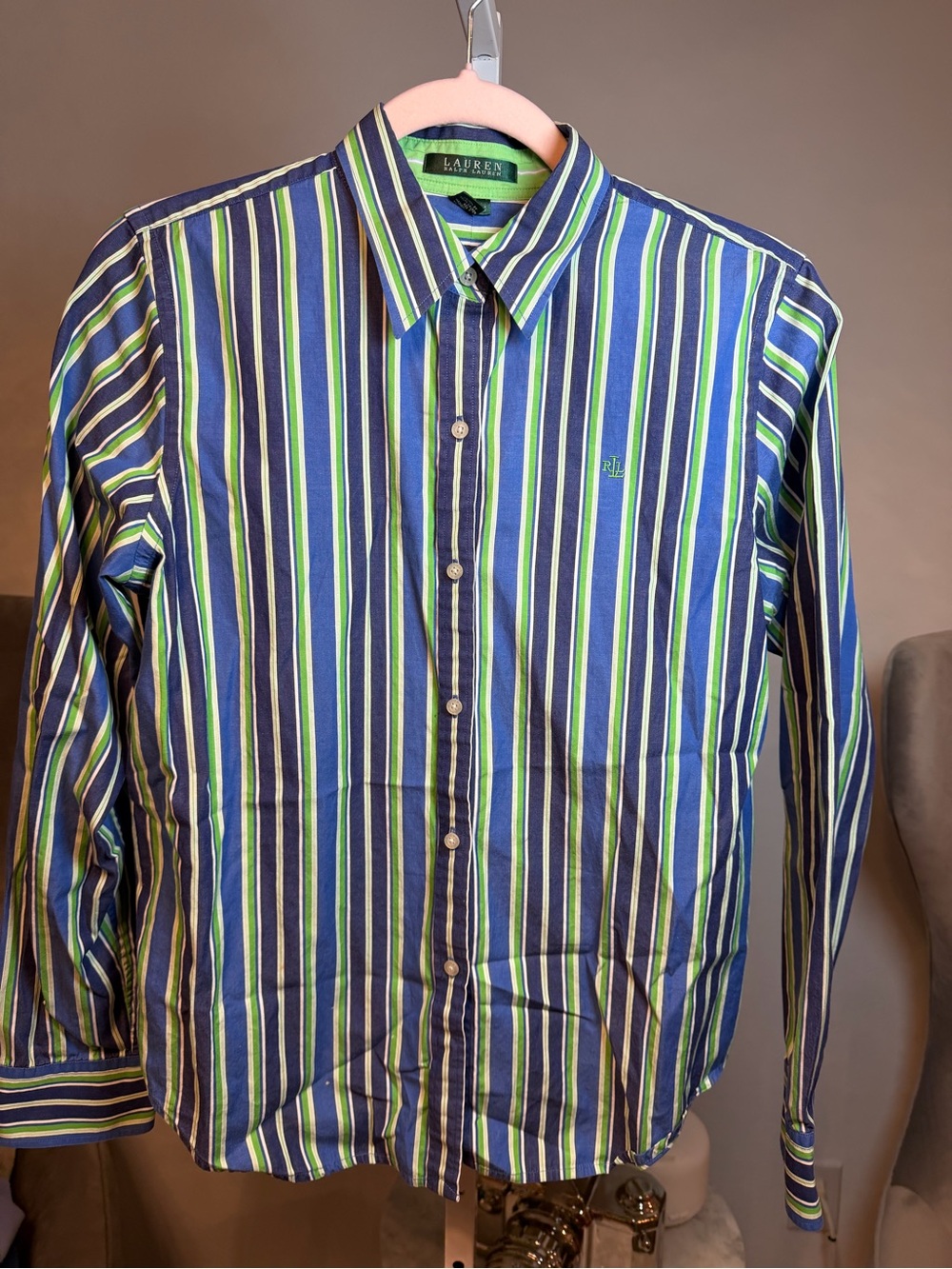 Ralph Lauren Blue & Green Vertical Stripe Button-Down Shirt